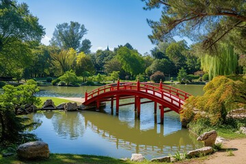 beautiful view of an artificial bridge on a lake