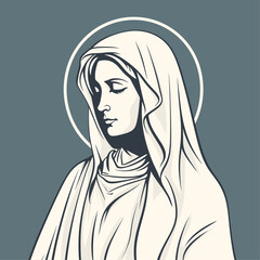 Our Lady Virgin Mary Mother of Jesus, Holy Mary, madonna, vector illustration, white on grey, printable, suitable for logo, sign, tattoo, laser cutting, sticker and other print on demand