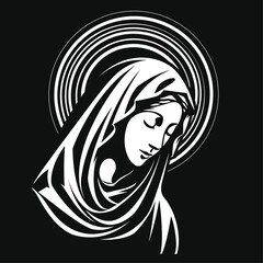 Our Lady Virgin Mary Mother of Jesus, Holy Mary, madonna, vector illustration, black and white, printable, suitable for logo, sign, tattoo, laser cutting, sticker and other print on demand