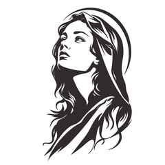 Our Lady Virgin Mary Mother of Jesus, Holy Mary, madonna, vector illustration, black and white, printable, suitable for logo, sign, tattoo, laser cutting, sticker and other print on demand