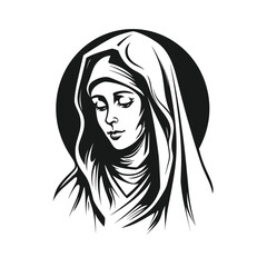 Our Lady Virgin Mary Mother of Jesus, Holy Mary, madonna, vector illustration, black and white, printable, suitable for logo, sign, tattoo, laser cutting, sticker and other print on demand