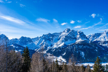 Winter landscape with snow covered Dolomites in Kronplatz, Italy