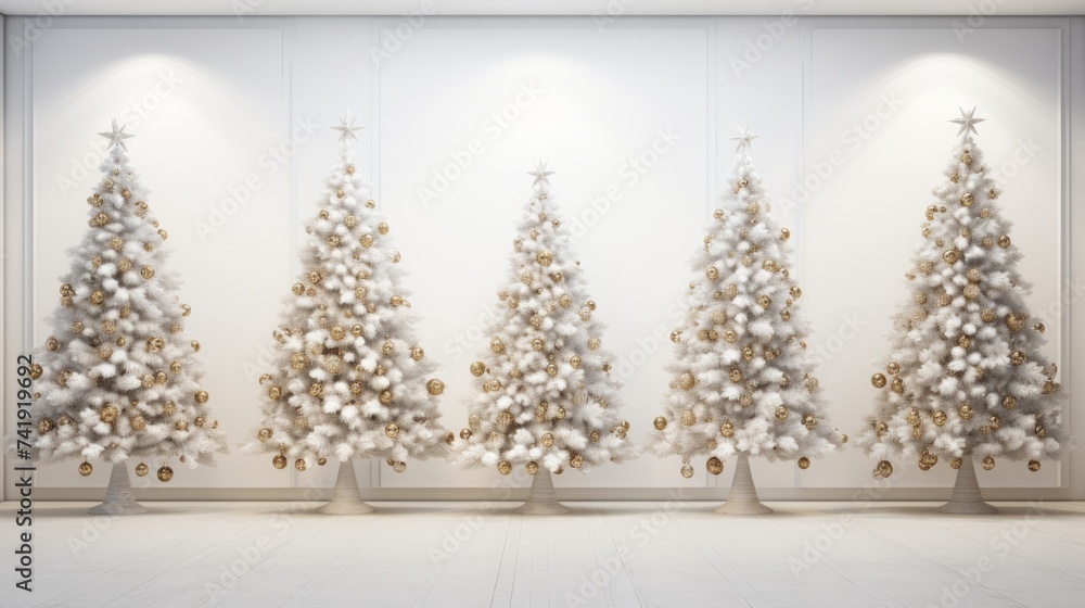 Poster generative ai christmas trees installation elegant white background
