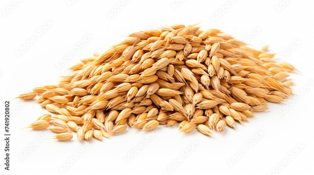 Poster A close-up realistic photo of a small pile of wheat grains on a white background Generative AI