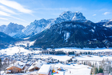 Winter landscape with snow covered Dolomites in Kronplatz, Italy
