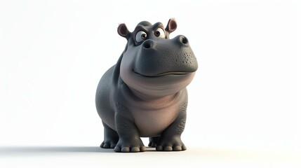 Adorable 3D hippo with a captivating, innocent expression, rendered against a clean white background. Perfect for children's illustrations, web designs, and nursery decor.