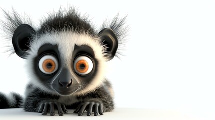 A delightful 3D rendering of a lovable lemur captured in a dynamic pose against a pristine white background. Perfect for adding a touch of charm to any project.