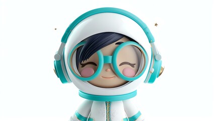 A charming 3D telepath illustration, featuring a cute character with magical abilities, floating on a captivating white background. Perfect for adding an enchanting touch to any project. - obrazy, fototapety, plakaty