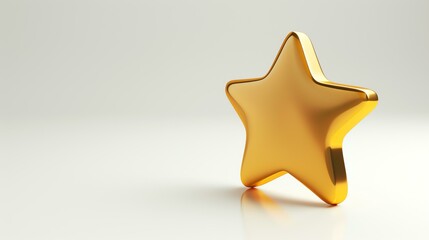 A stunning 3D rendered golden star icon stands out against a crisp white background, exuding elegance and brilliance. Perfect for adding a touch of sophistication to any project or design.