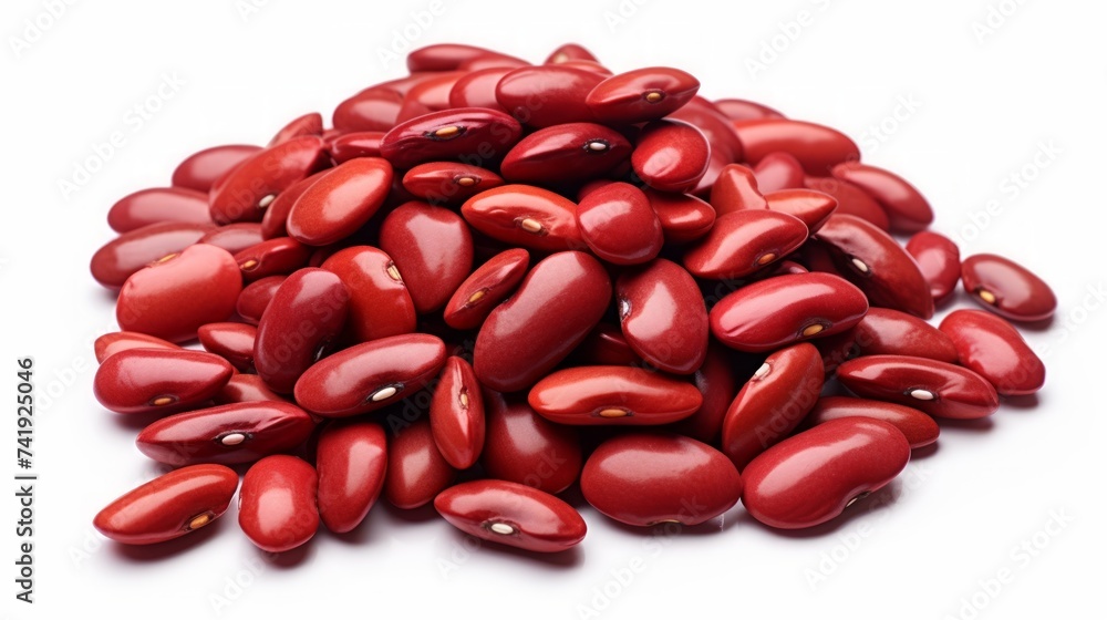 Poster A small heap of kidney beans captured in a close-up realistic photo against a white background Generative AI