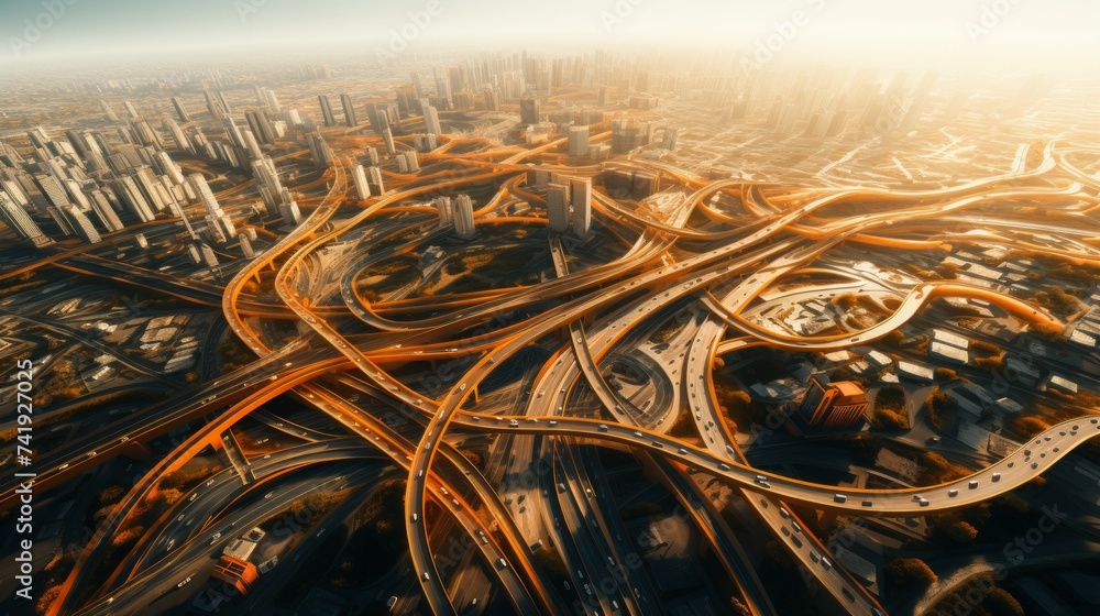 Poster generative ai aerial perspective of highway rest zone ::1 photo illustrating an aerial perspective o