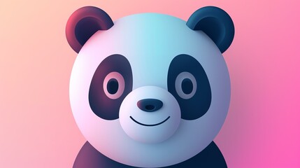 Delight in the close-up view of a cheerful panda head in a cartoon minimalistic style against a...