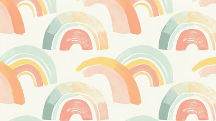 Soft and serene, this seamless pattern features pastel rainbows cascading across a dreamy backdrop. Perfect for creating an enchanting and whimsical atmosphere in any design project.