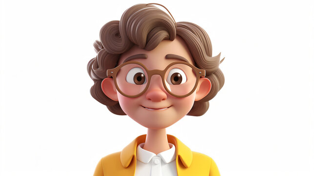 A delightful 3D illustration of a warm-hearted teacher with an infectious smile, captured in a close-up portrait. This playful and colorful cartoon depicts the epitome of an enthusiastic edu