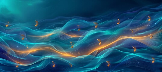 Fototapeta premium Vibrant abstract background with musical notes creating a melodic banner for music related designs.