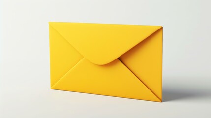 A sleek and modern 3D rendered icon of a vibrant yellow envelope, standing out against a crisp white background. Perfect for illustrating email or communication concepts in a visually striki