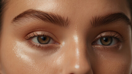 Close up of beautiful woman's brown eye with eyelash and brow lift.  - Powered by Adobe