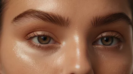 Fotobehang Close up of beautiful woman's brown eye with eyelash and brow lift.  © triocean