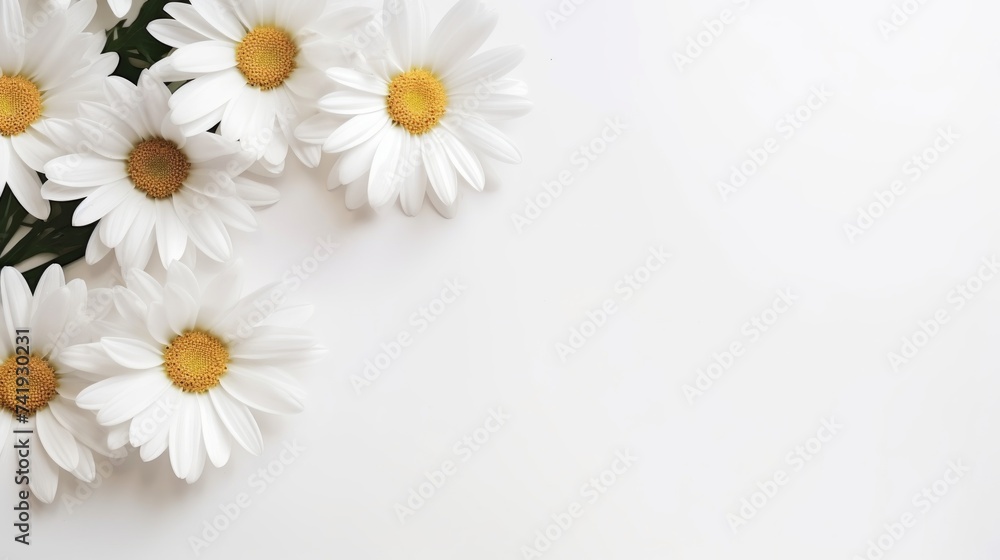 Poster generative ai bouquet of white daisies on a white background with copy space photorealistic