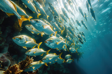 Fototapeta na wymiar fish shoaling underwater in sea