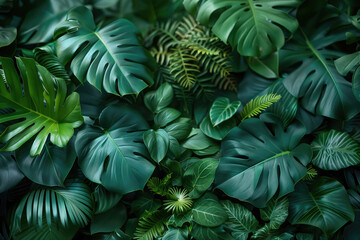 green tropical leaves background - obrazy, fototapety, plakaty