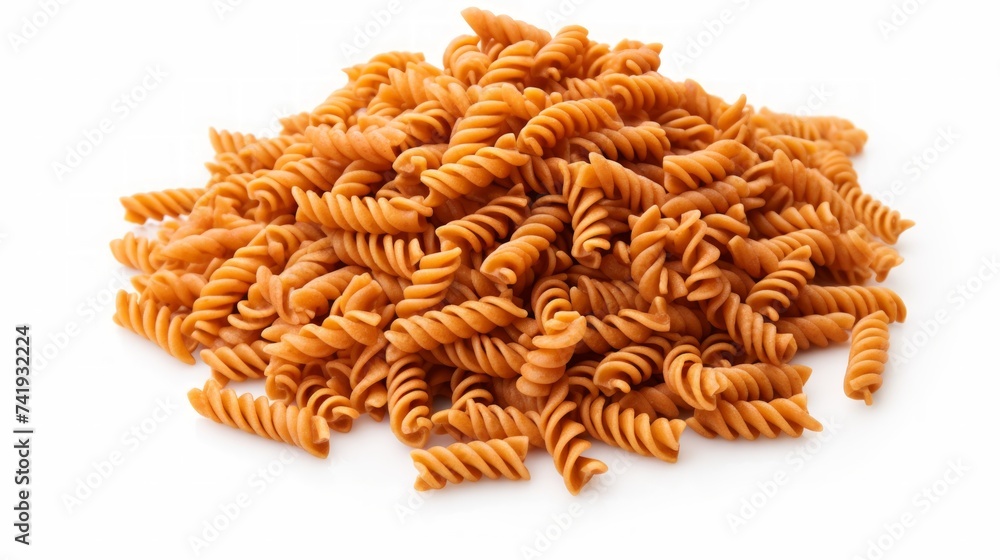 Aufkleber close-up realistic photo featuring a small heap of fusilli lunghi pasta on a white background genera