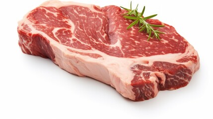 Close-up realistic photo of a marbled ribeye steak against a white background Generative AI