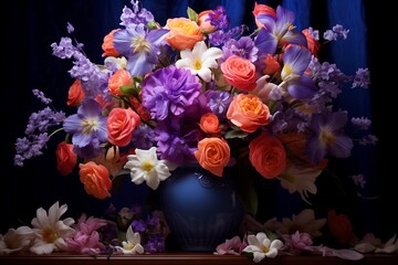 Fototapeta premium Colorful flowers are placed on the pitcher.