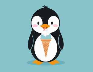Penguin with ice cream cartoon