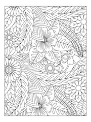 Flowers in black and white for coloring book. Vector floral wallpaper. Black and white flower pattern for coloring. Doodle floral drawing. Art therapy coloring page. For adults and kids.