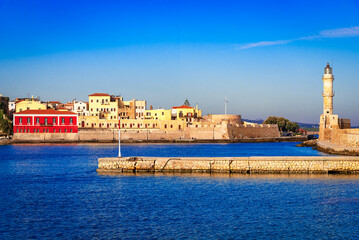 Chania, Greece: Old Venetian harbour of Chania on Crete, Greece - 741937685