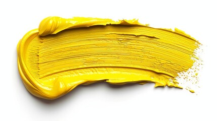 Vibrant yellow paint brush stroke isolated on white background for design projects