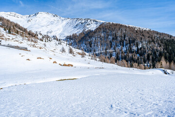 Fototapeta na wymiar Winter landscape with snow covered Dolomites in Kronplatz, Italy