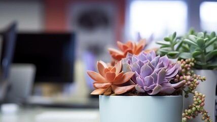 Potted Succulents in Office Setting
