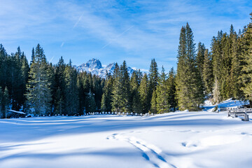 Winter landscape in Dolomites in Kronplatz, Italy