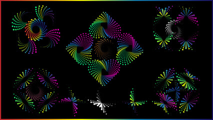 The vector dotted spiral vortex graphic is a visually interesting and complex image. The use of color, movement, and text all contribute to its overall effect.	
