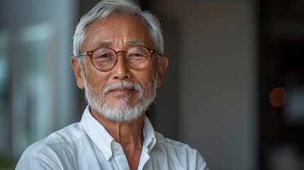 Senior man in white shirt with a gentle expression and glasses. - Powered by Adobe