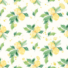 Hand drawn watercolor seamless pattern with lemons. Texture. Tablecloth. Home textiles. Vitamins. Citrus fruits. Greece, Italy, Turkey. Plant lemon print for fabric.