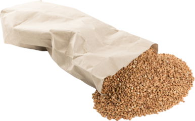 Dry Raw Buckwheat Grains in Paper Package Isolated