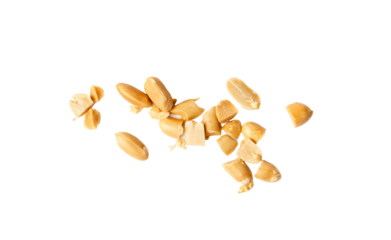 Crumbled Peanuts Isolated, Broken Roasted Arachis Nuts, Heap of Pea Nut Crumbs, Whole Groundnut Pieces