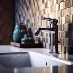 Modern Bathroom Sink with Chrome Faucet and Rectangular Mirror
