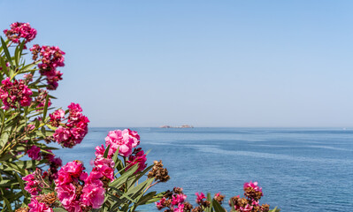 panoramic view of an island off the greek coasts in the middle of the magnificent mediterranean...