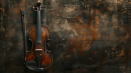 Naklejka premium Classic violin on rustic wooden background for music themes. vintage style, warm tones, artistic. ideal for wall art and decor. AI