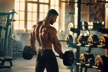 A handsome man working out with dumbbell in the gym - obrazy, fototapety, plakaty