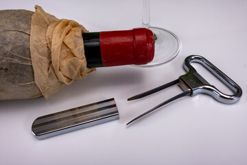 Corkscrew for opening of very old vintage bottles of wine, twin-prong cork puller can extract...
