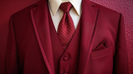 Monochrome men s burgundy color suit displayed on mannequin in contemporary boutique setting
