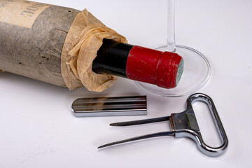 Corkscrew for opening of very old vintage bottles of wine, twin-prong cork puller can extract...