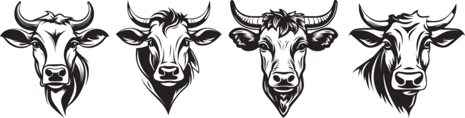 Foto op Plexiglas cow heads, black and white vectors © Malgo