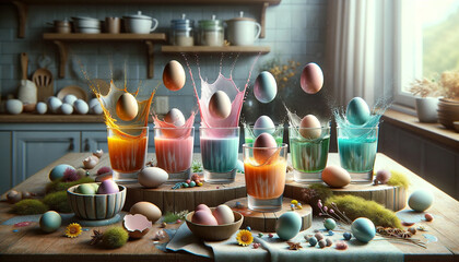 Eco-Easter, egg painting with a splash - obrazy, fototapety, plakaty