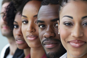 Group of diverse African American business people standing in a row
